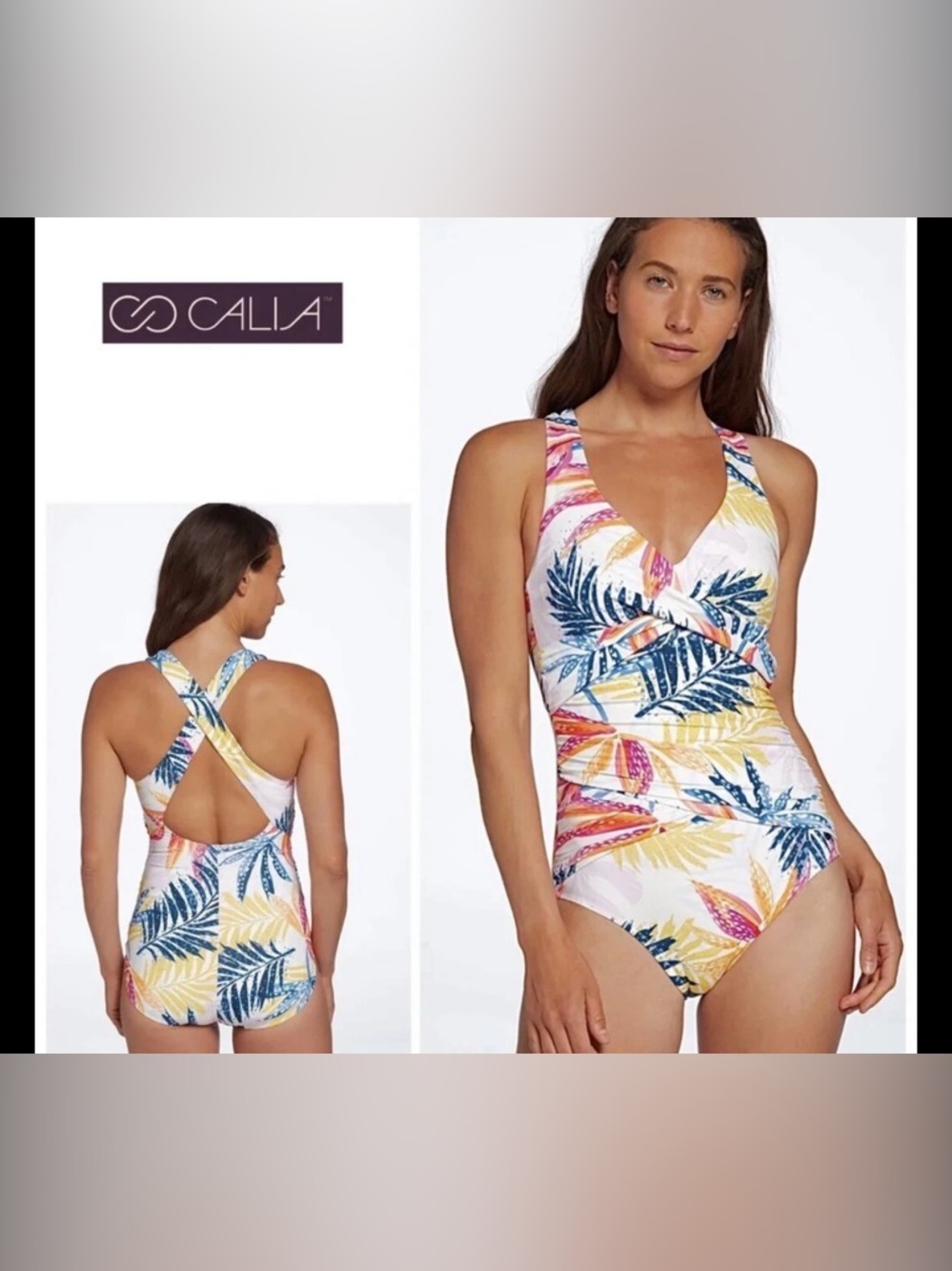 CALIA Size 4 One-Piece Power Sculpt Swimsuit Tropical print NWT